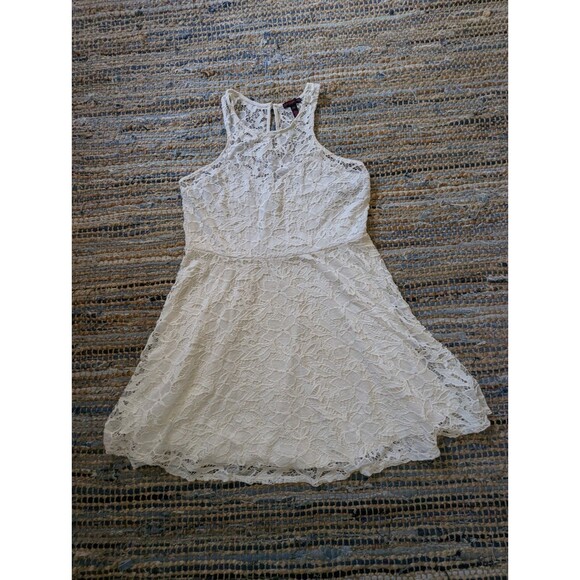 Material Girl Skater Dress XXL Ivory Lace Overlay Sleeveless Lined Dollcore - Picture 4 of 10